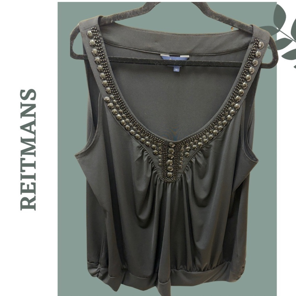 🛍️3/$40 Reitmans Black Embellished Neckline Sleeveless Top Waistband Size 3X